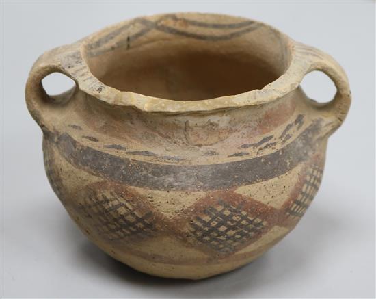 A Chinese pigment painted pottery jar, probably Neolithic, with certificate
